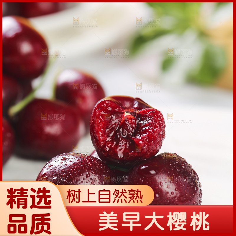 白底上放着烟台大樱桃