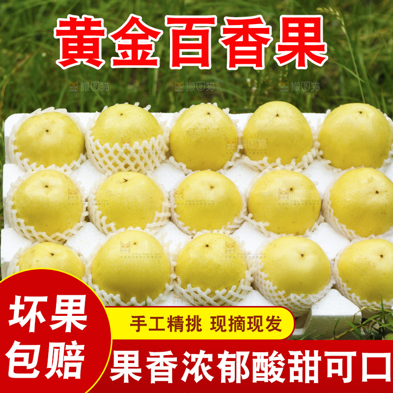 草地上放着一箱海南黄金百香果
