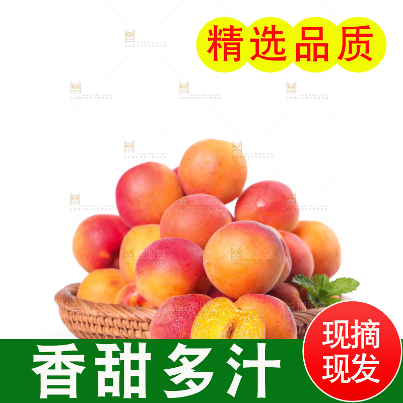 白底上摆放着一篮贵妃杏