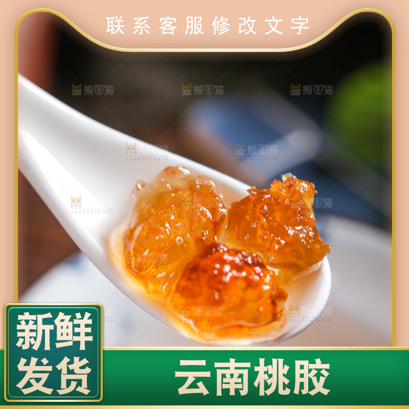 勺子上舀着泡发过的桃树胶