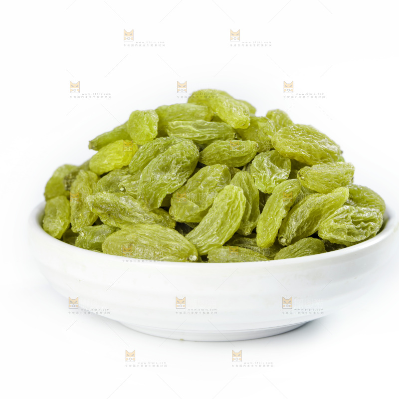白底上放着一碗绿葡萄干
