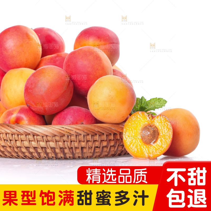 白底上摆放着一篮贵妃杏