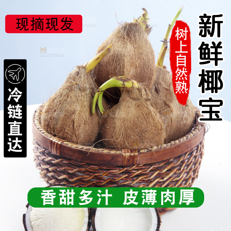 桌上放着一篮新鲜椰宝