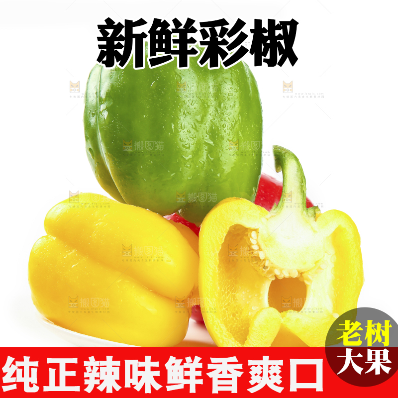 白底上放着一盘五彩圆椒
