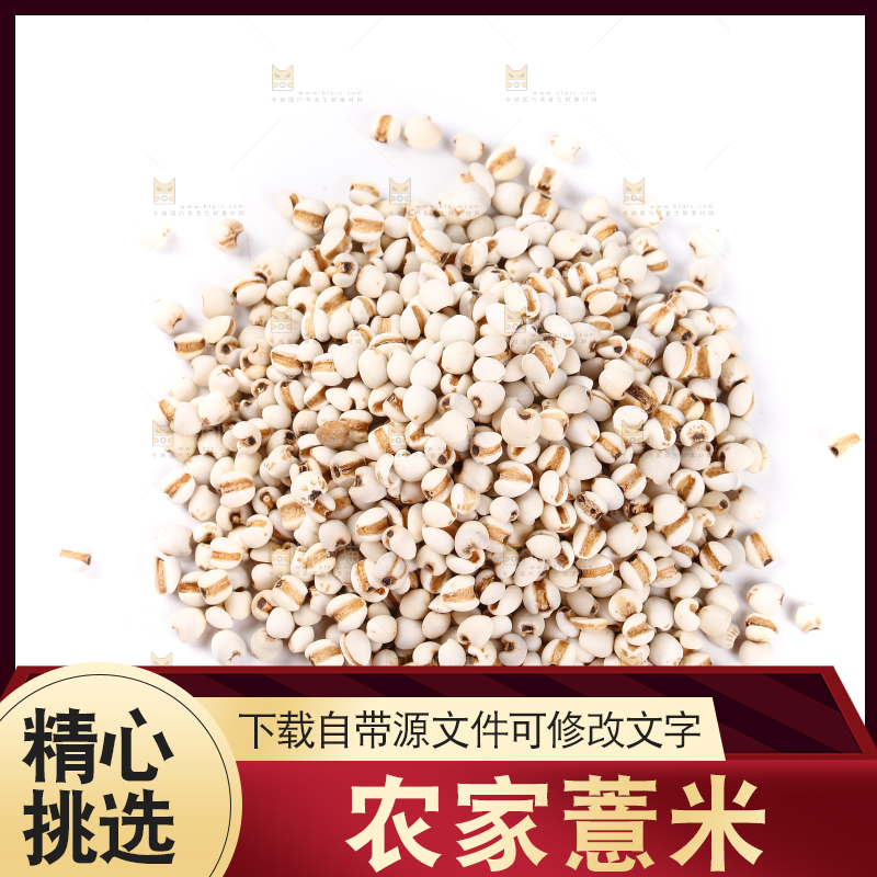白底上放着一堆薏米仁
