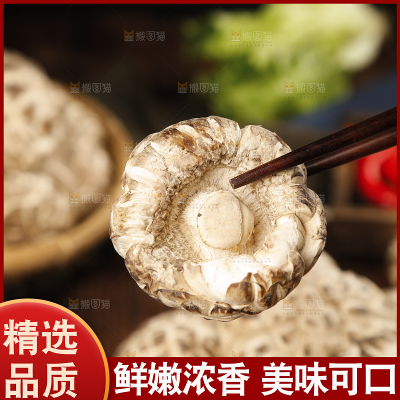 筷子上夹着干花菇