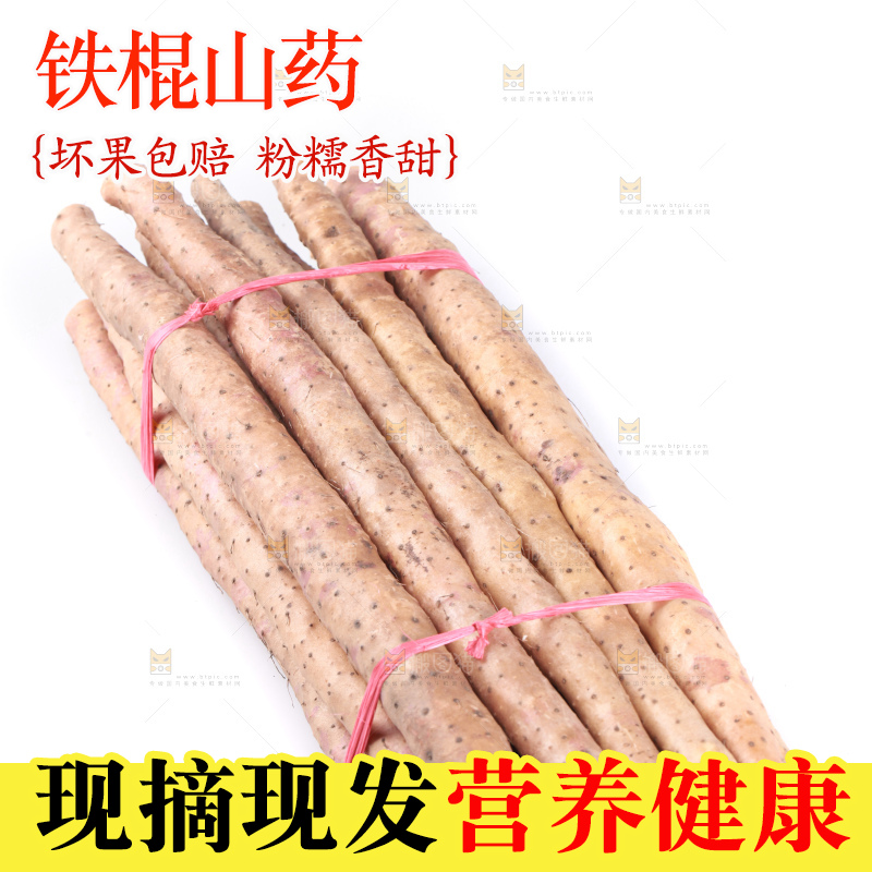 白底上的新鲜铁棍山药