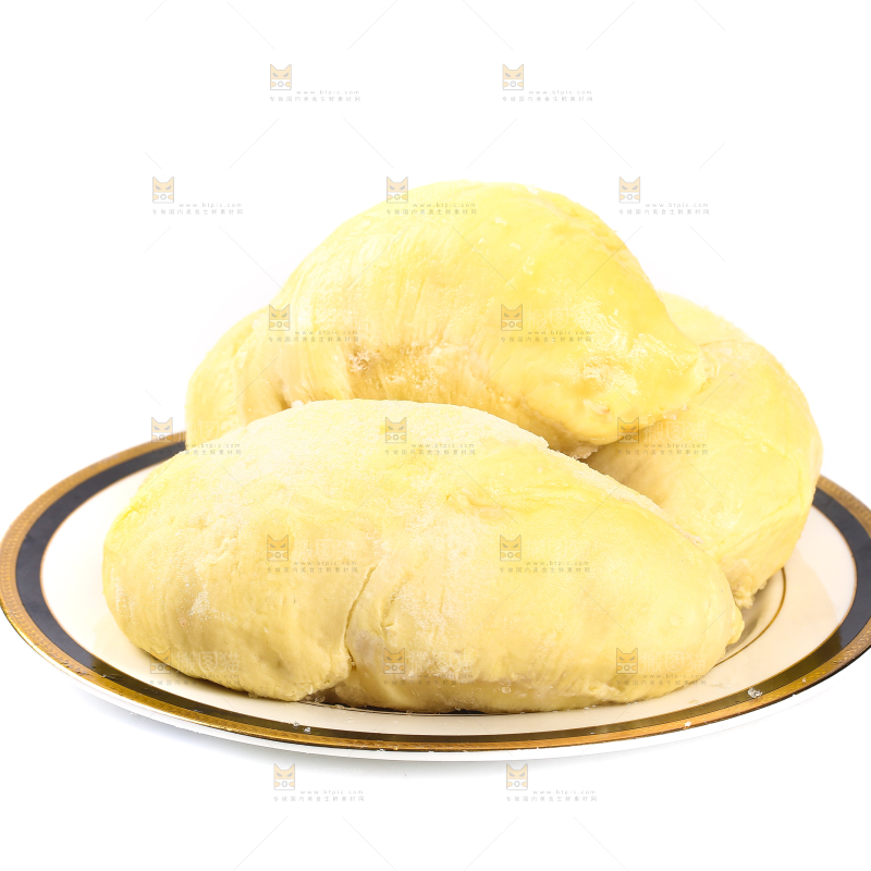 白底上放着一盘冻榴莲肉