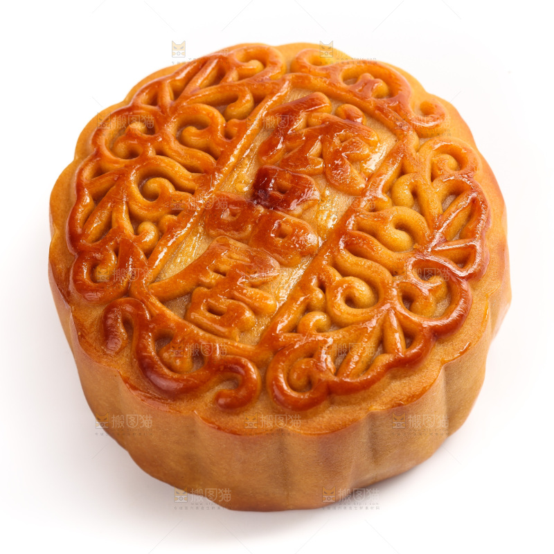 白底上放着的蛋黄月饼