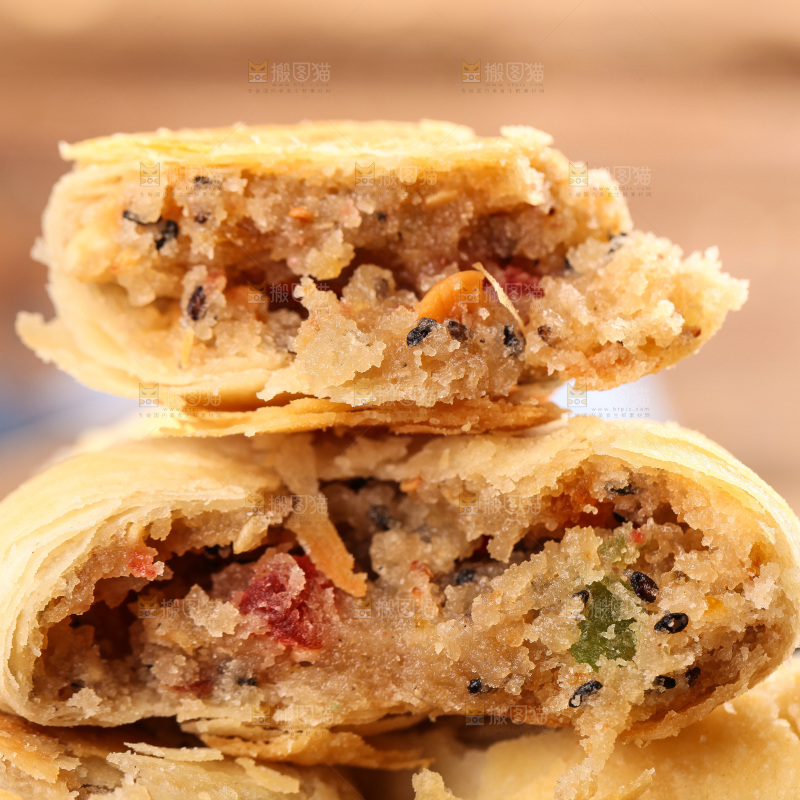 酥皮五仁月饼纹理