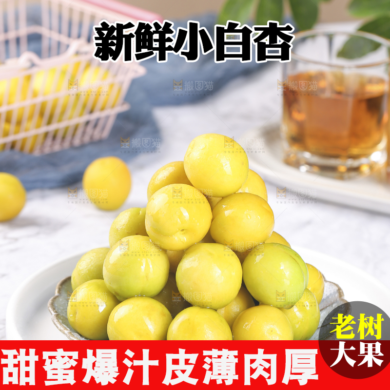 白底上放着一盘小白杏