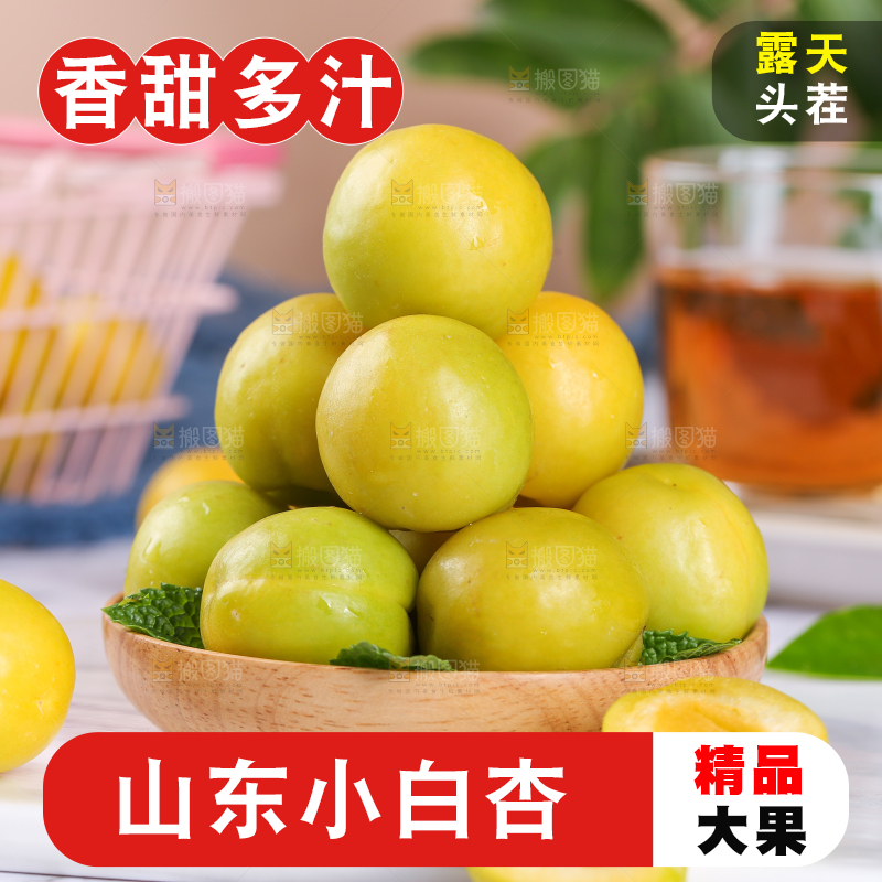 白底上放着一盘小白杏