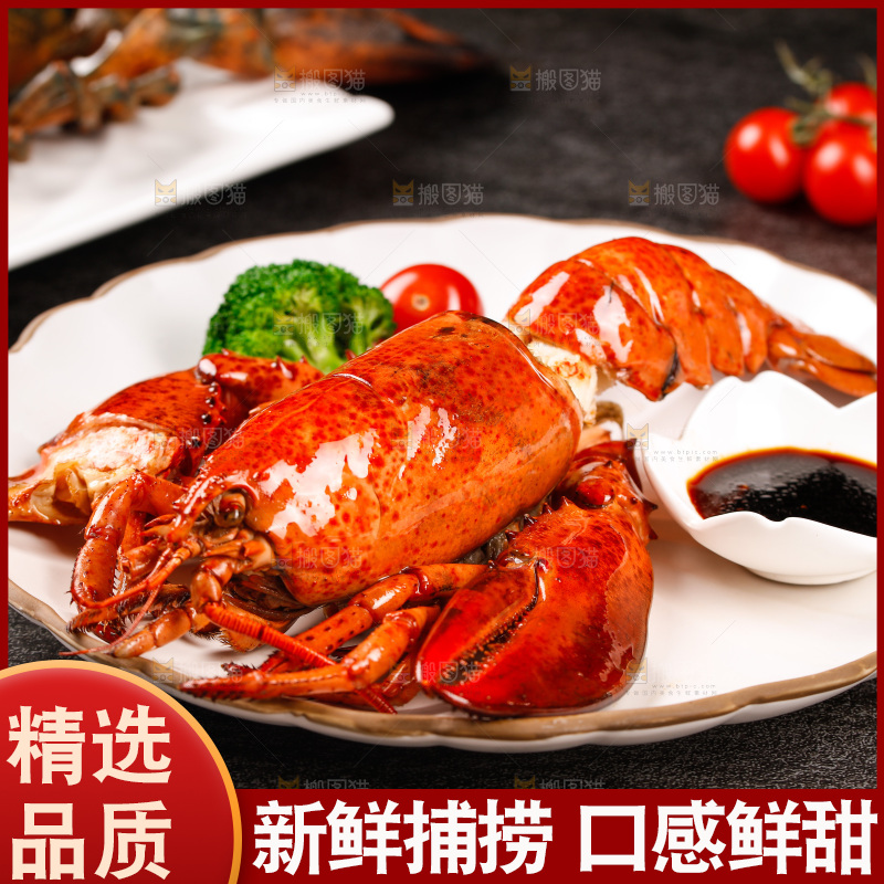 黑底上放着一盘澳洲龙虾