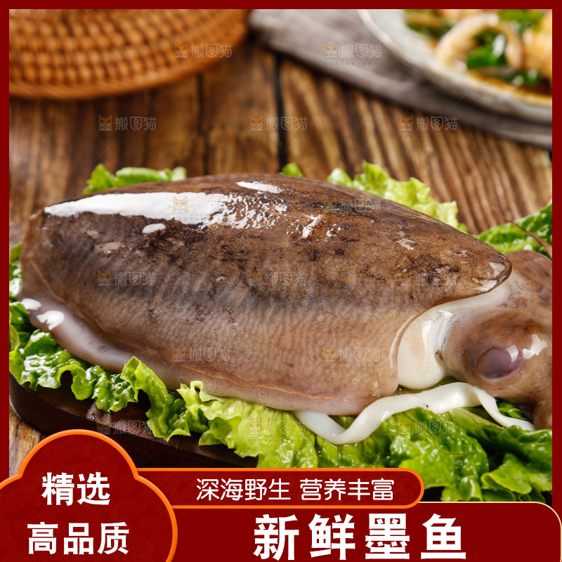 木板上放着大墨鱼
