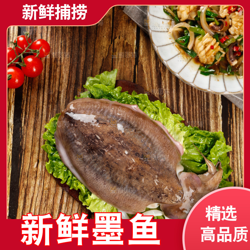 木板上放着大墨鱼
