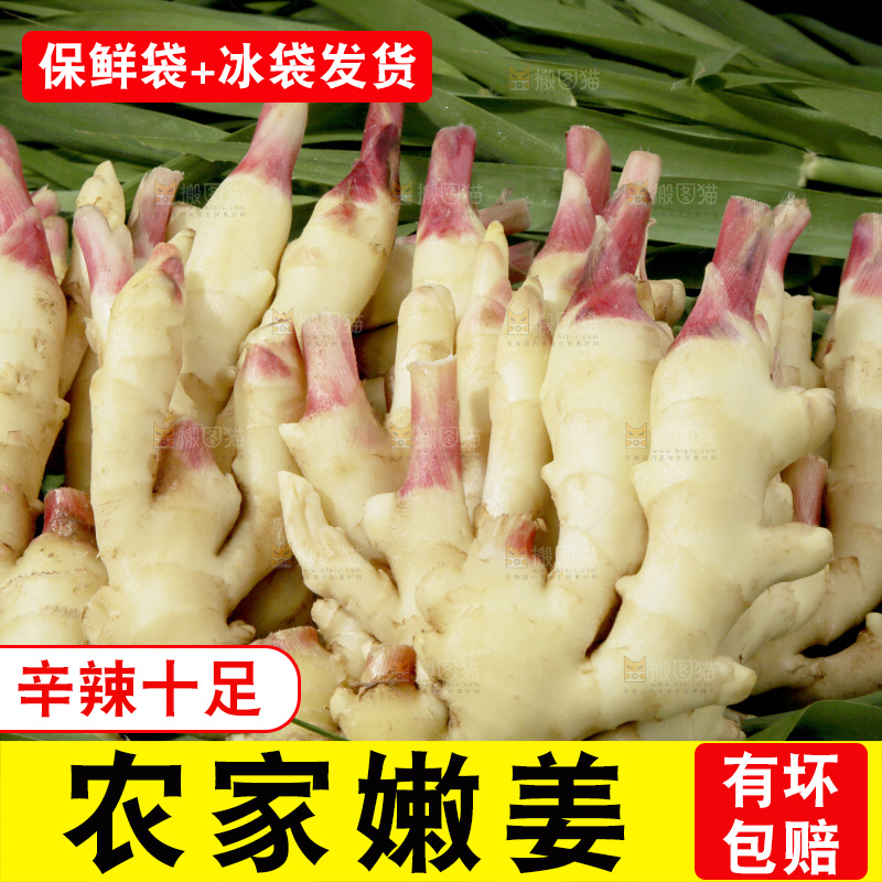 绿草上放着一堆红芽嫩姜