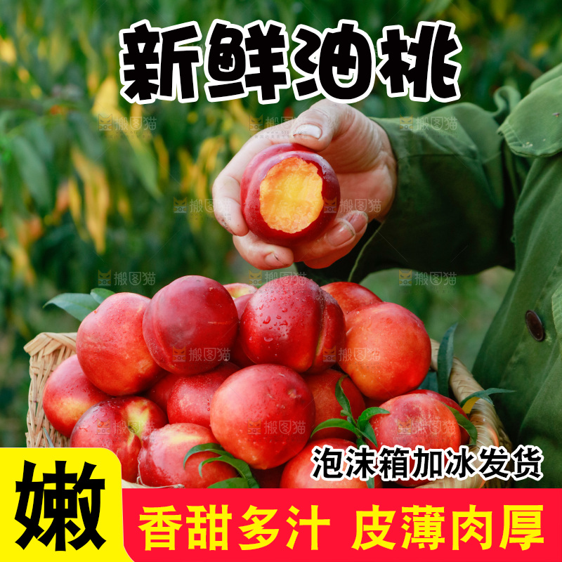 农民手上抱着一筐黄心油桃