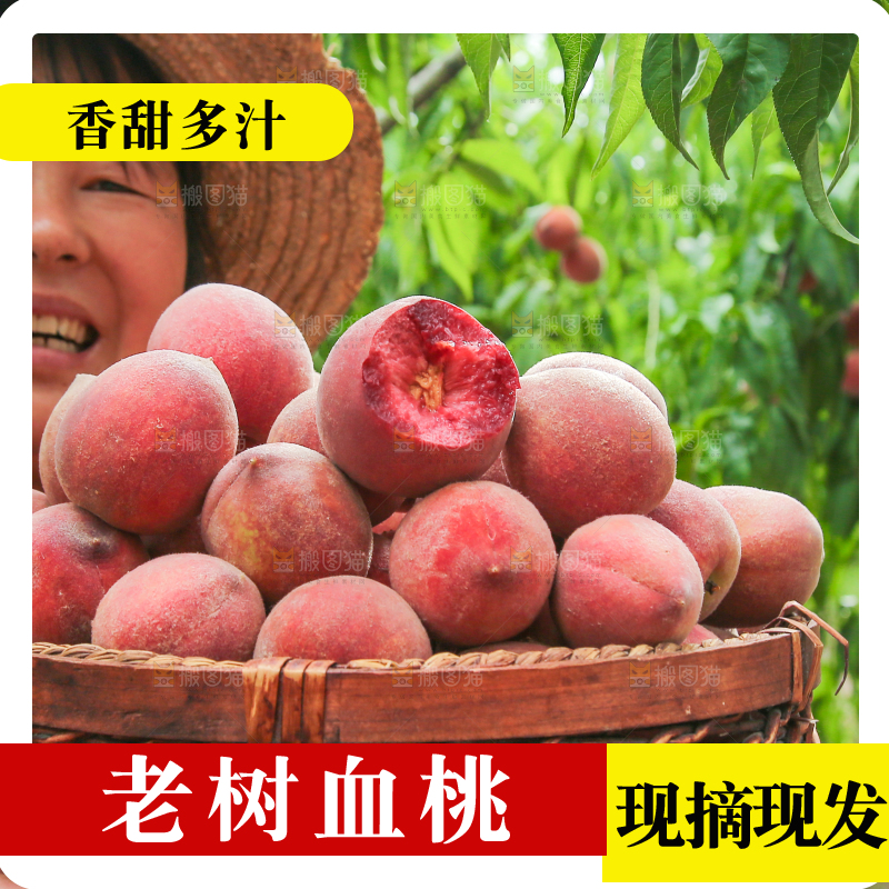女人手上抱着一筐胭脂红桃子