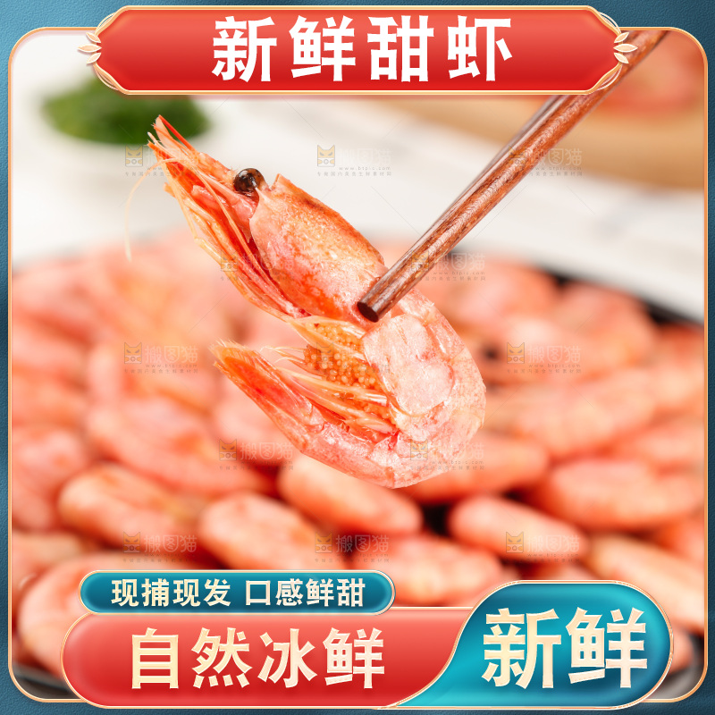 筷子上夹着北极甜虾