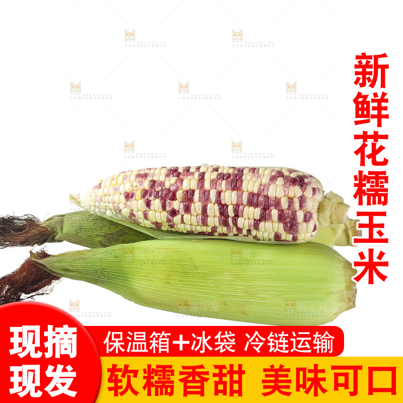 白底上放着一堆花糯玉米
