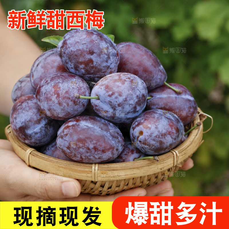 手上拿着一筐新鲜大西梅