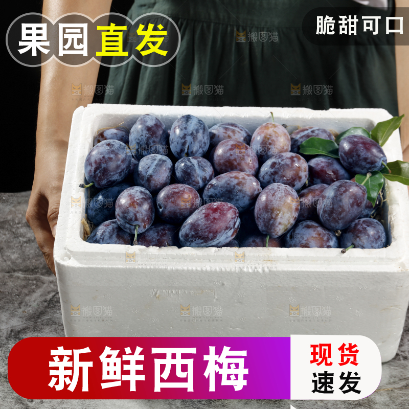 手里拿着一箱新鲜西梅