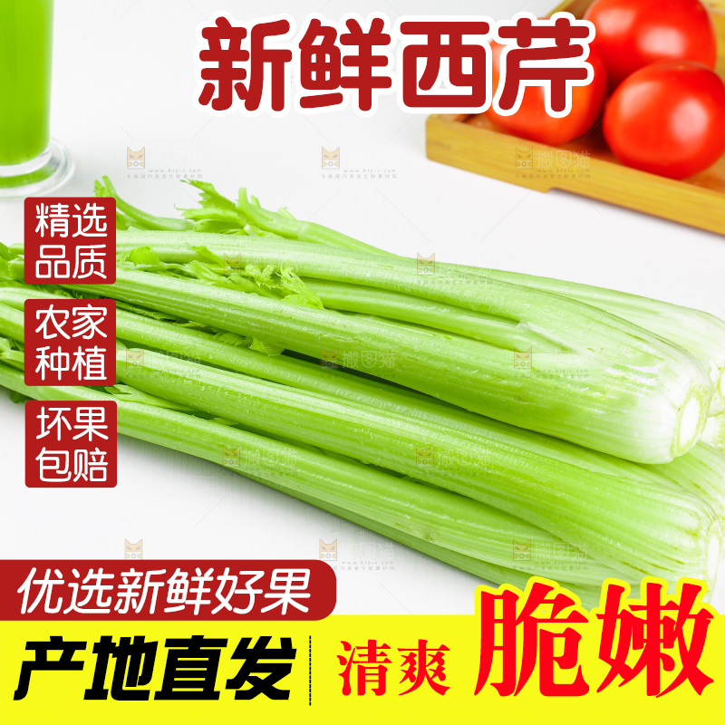 白底上放着新鲜西芹