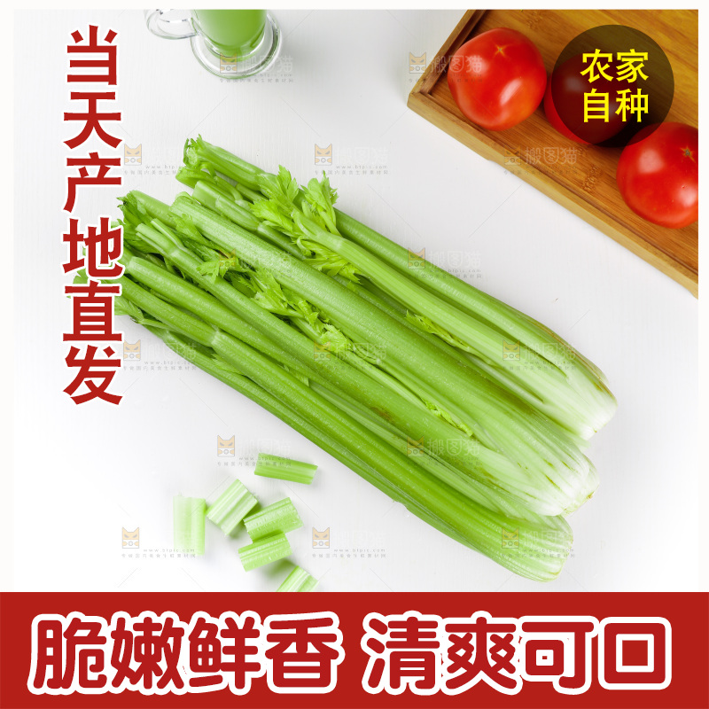 白底上放着新鲜西芹