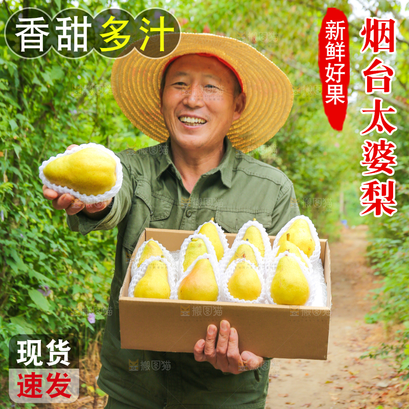 农民手里拿着一箱太婆梨