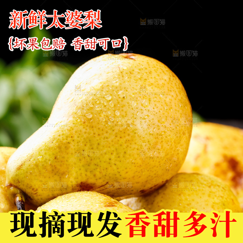 堆放着的新鲜太婆梨