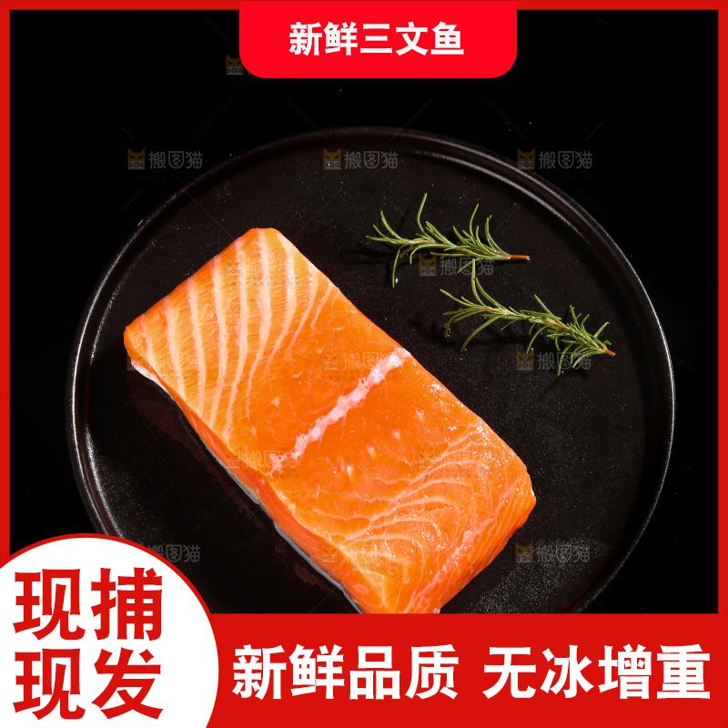 黑底上的一盘三文鱼腩