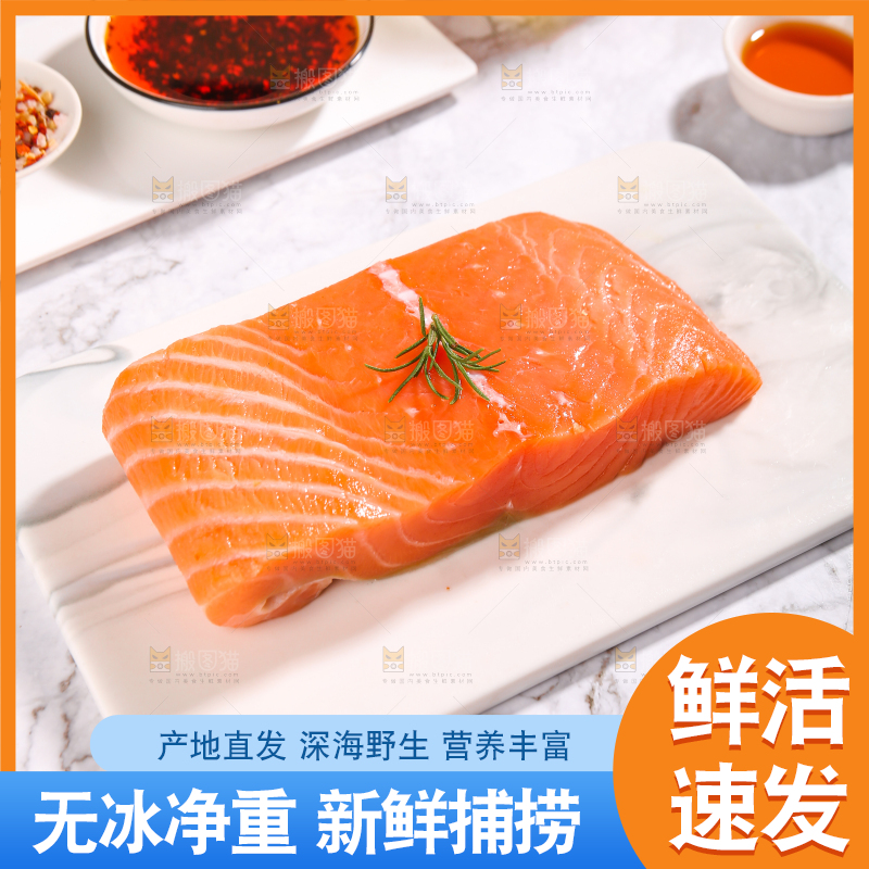 浅底上的一盘三文鱼腩
