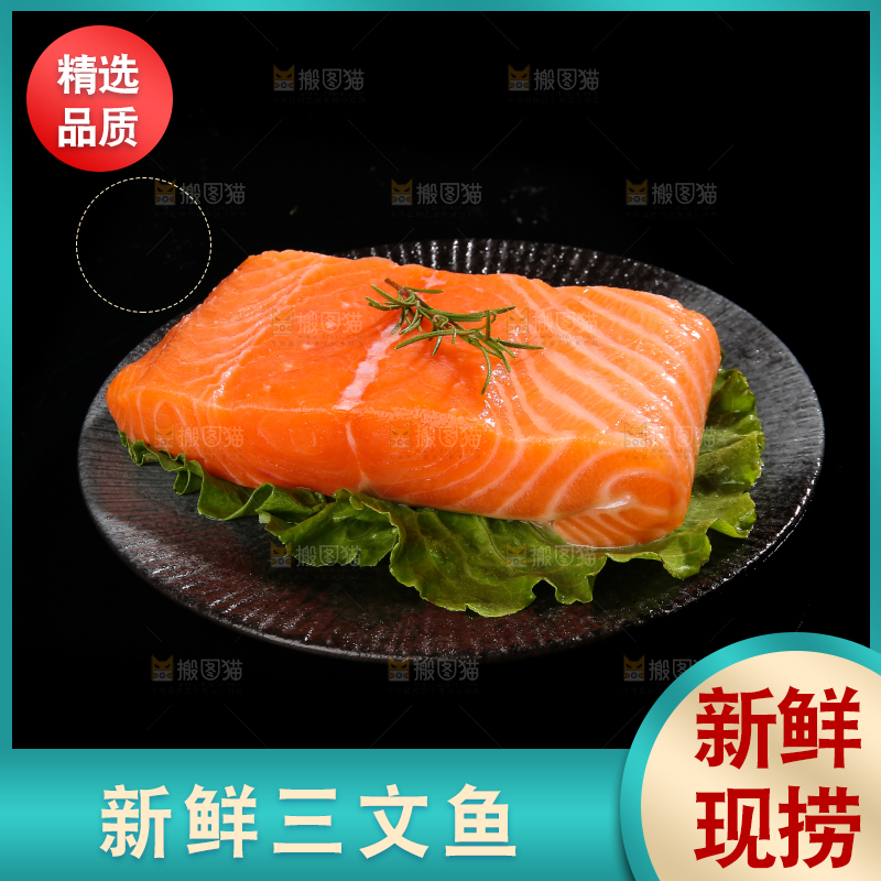 黑底上的一盘三文鱼刺身