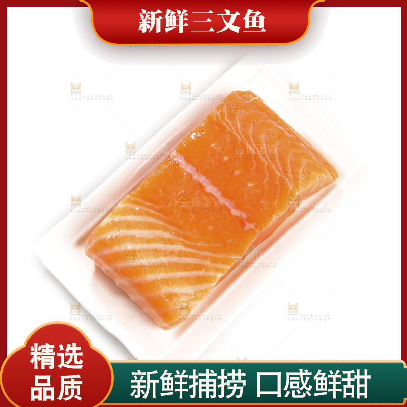 白底上放着一盘三文鱼腩