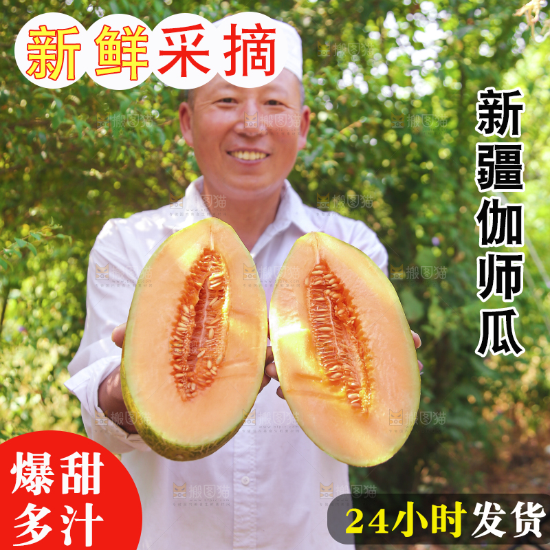 农民手里拿着切开的哈密瓜
