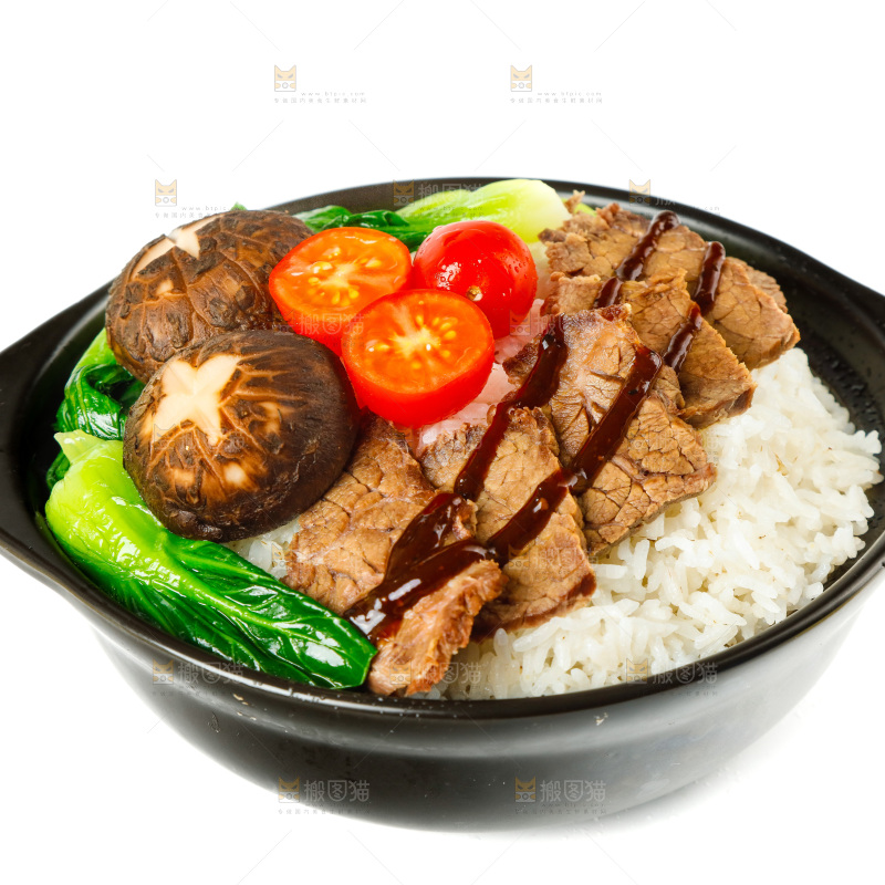 白底上的一碗牛肉盖饭