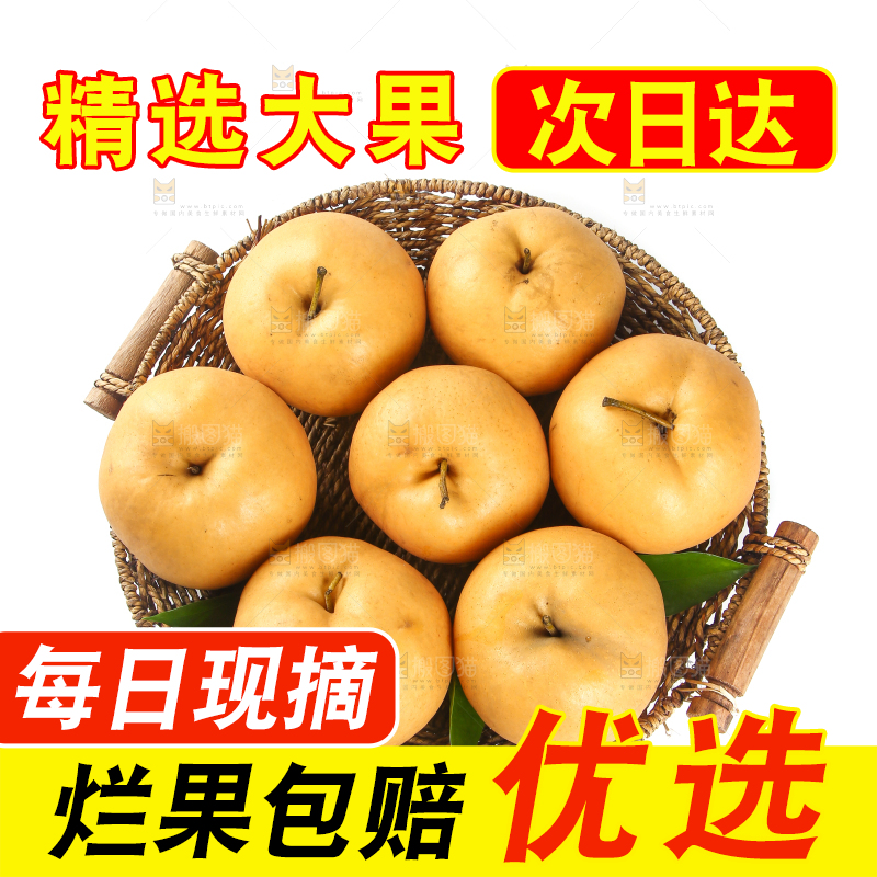 白底上放着一筐秋月梨