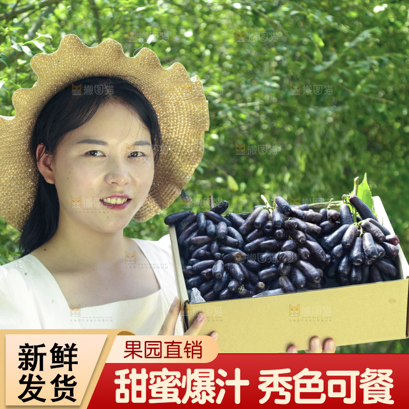 女孩拿着一盒蓝宝石葡萄