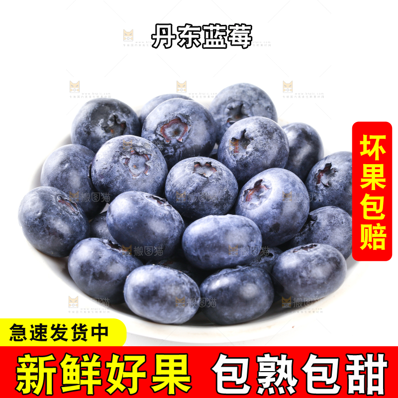白底上的一碟新鲜蓝莓