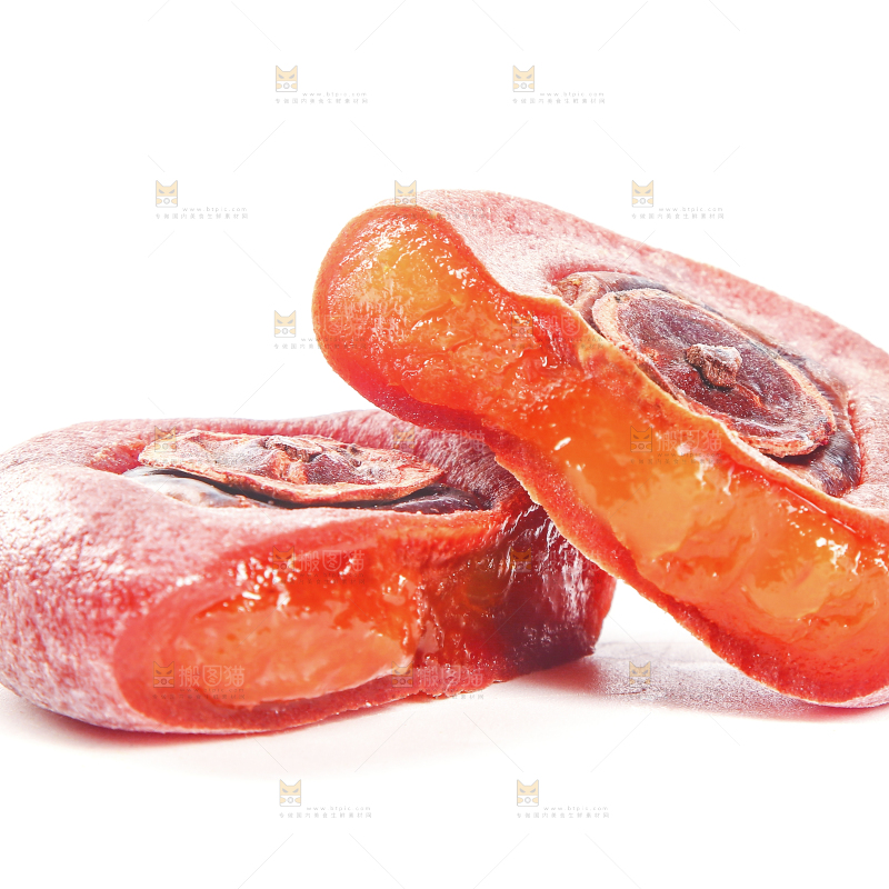 白底上摆放着流心柿饼