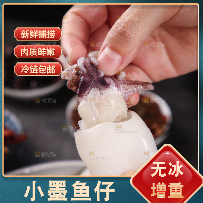手里拿着新鲜墨鱼仔