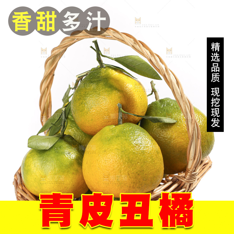 白底上放着的青皮丑橘