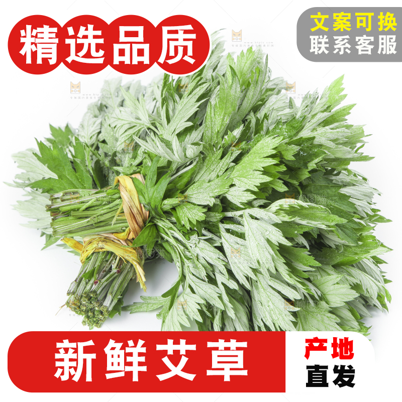 白底上摆放着艾草