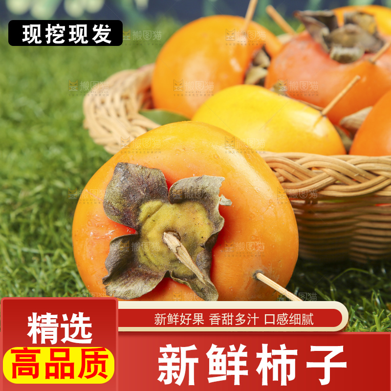 草地上放着新鲜柿子