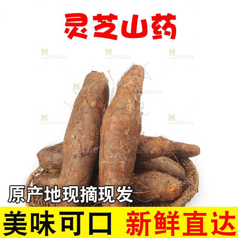 白底上放着灵芝山药