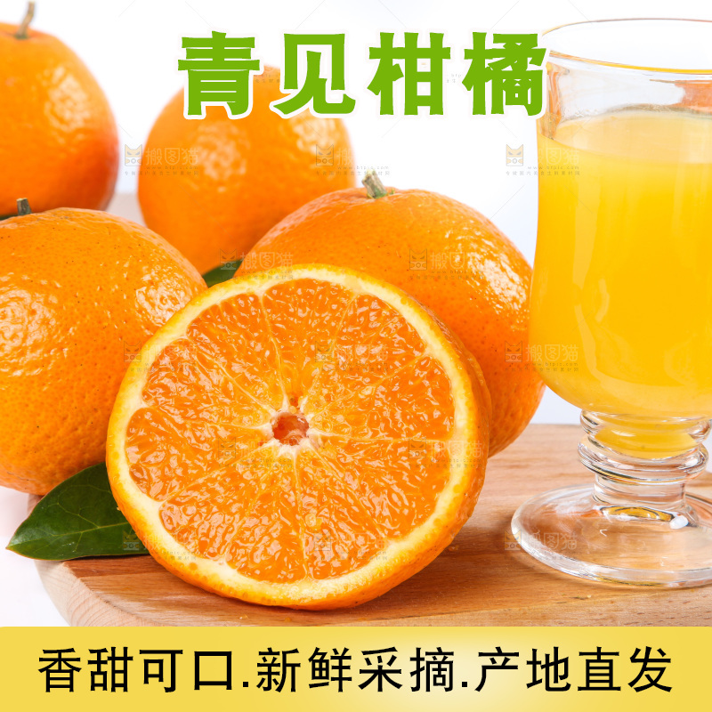 白底上放着青见柑橘