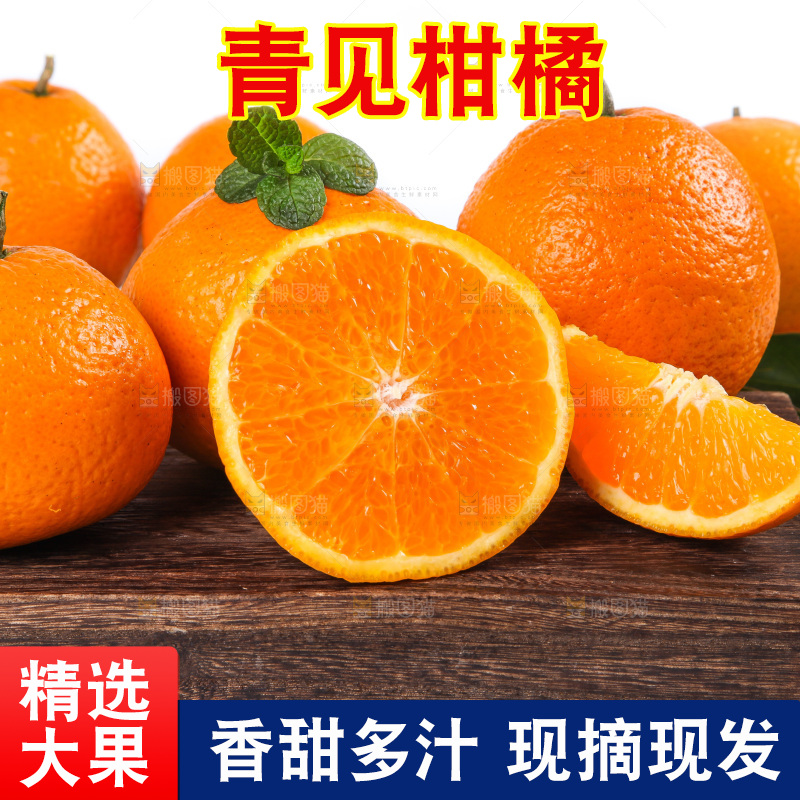 白底上放着青见柑橘