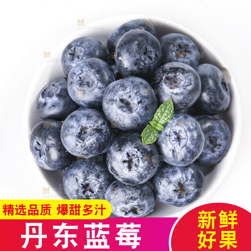 白底上放着的新鲜蓝莓