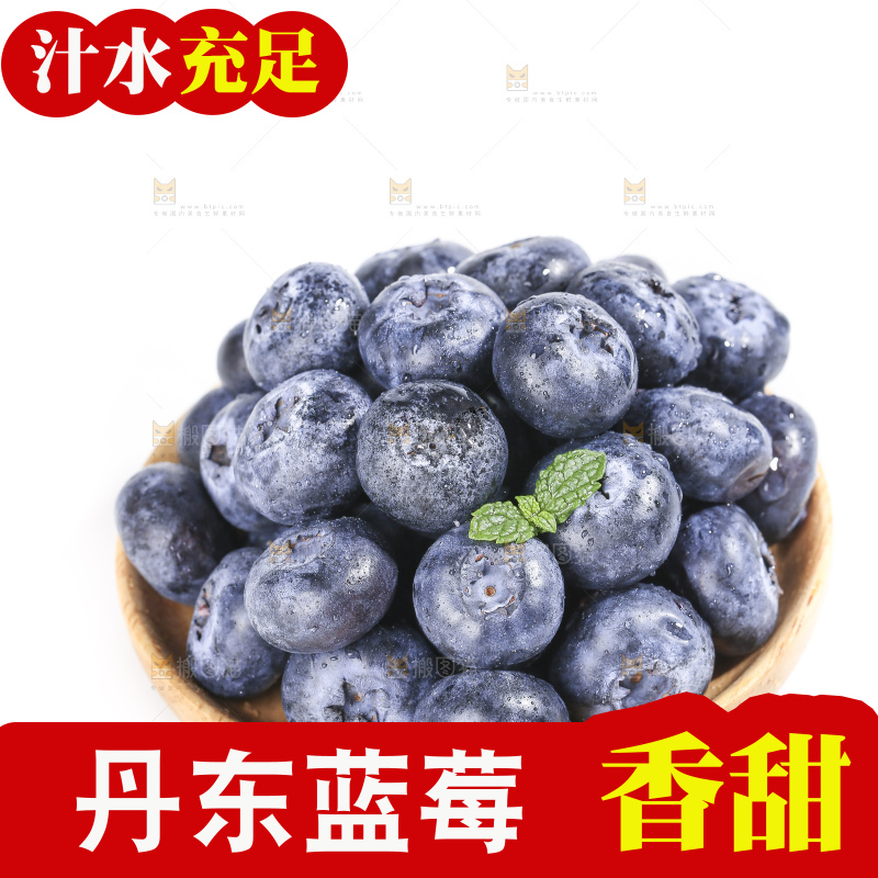 白底上放着的新鲜蓝莓