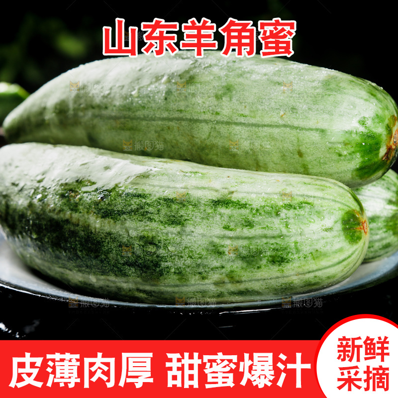 黑底上放着山东羊角蜜甜瓜